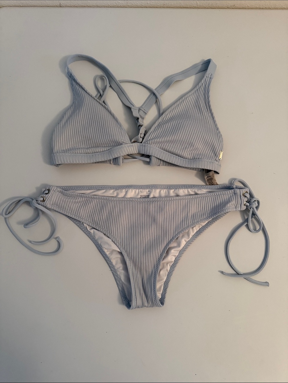 PINK Victoria's Secret Pale Blue Ribbed String Bikini